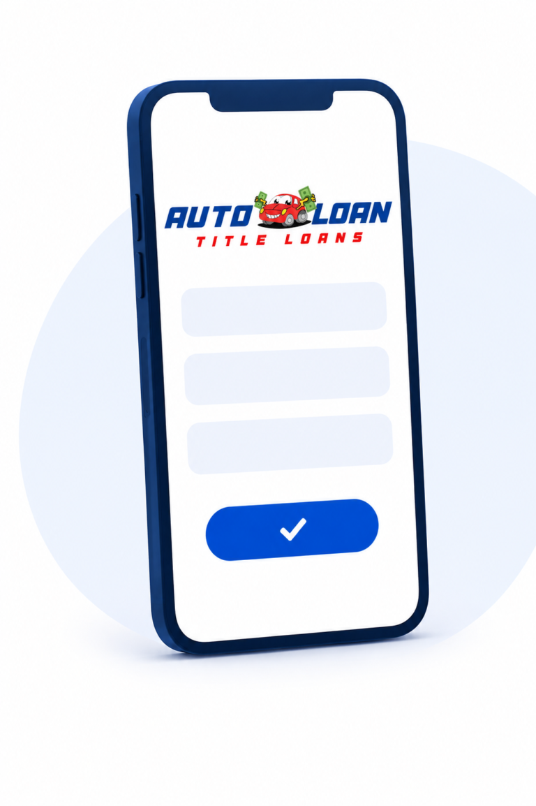 Solicitud de préstamo con título de auto en un teléfono móvil